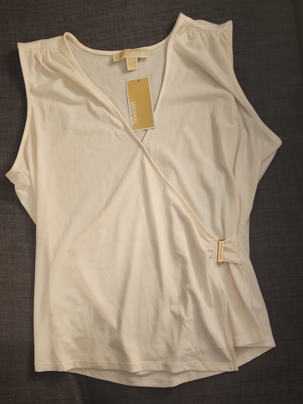 Michael Kors Cream Wrap-Front Sleeveless Top